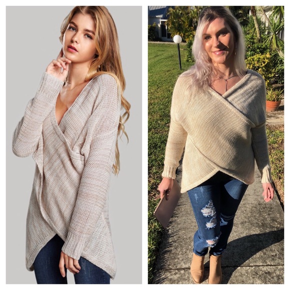 Relaxed Wrap Criss Cross Sweater Cream - Picture 3 of 6